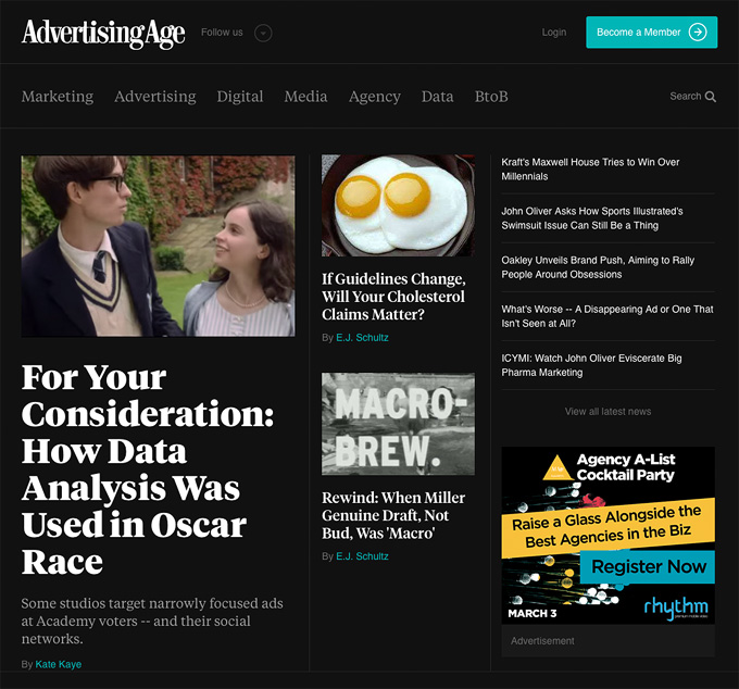 The Advertising Age homepage